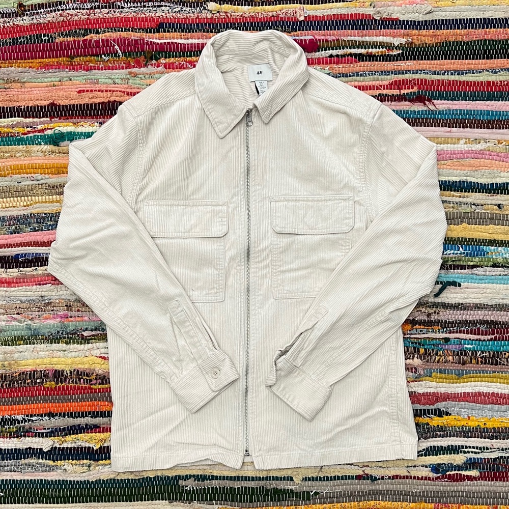 H&M Corduroy Full-Zip Shirt Jacket I Off-White | Size S